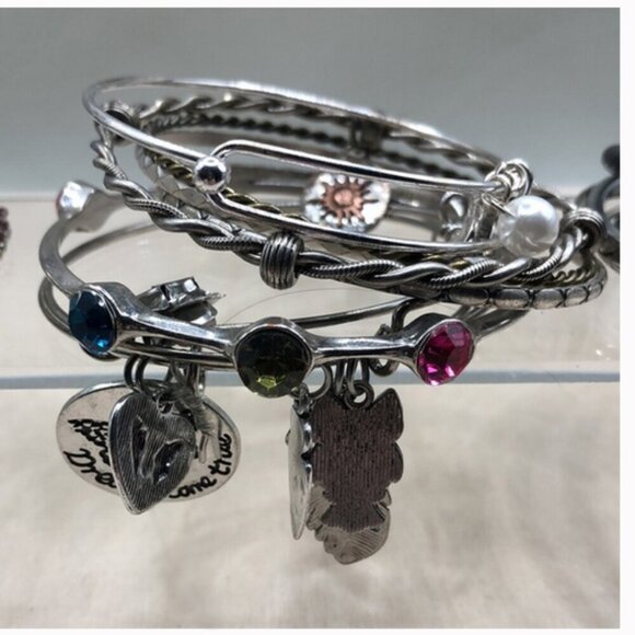 Huge lot bundle 65 silver/gunmetal boho style bangle bracelets, stackable layer - Picture 9 of 10